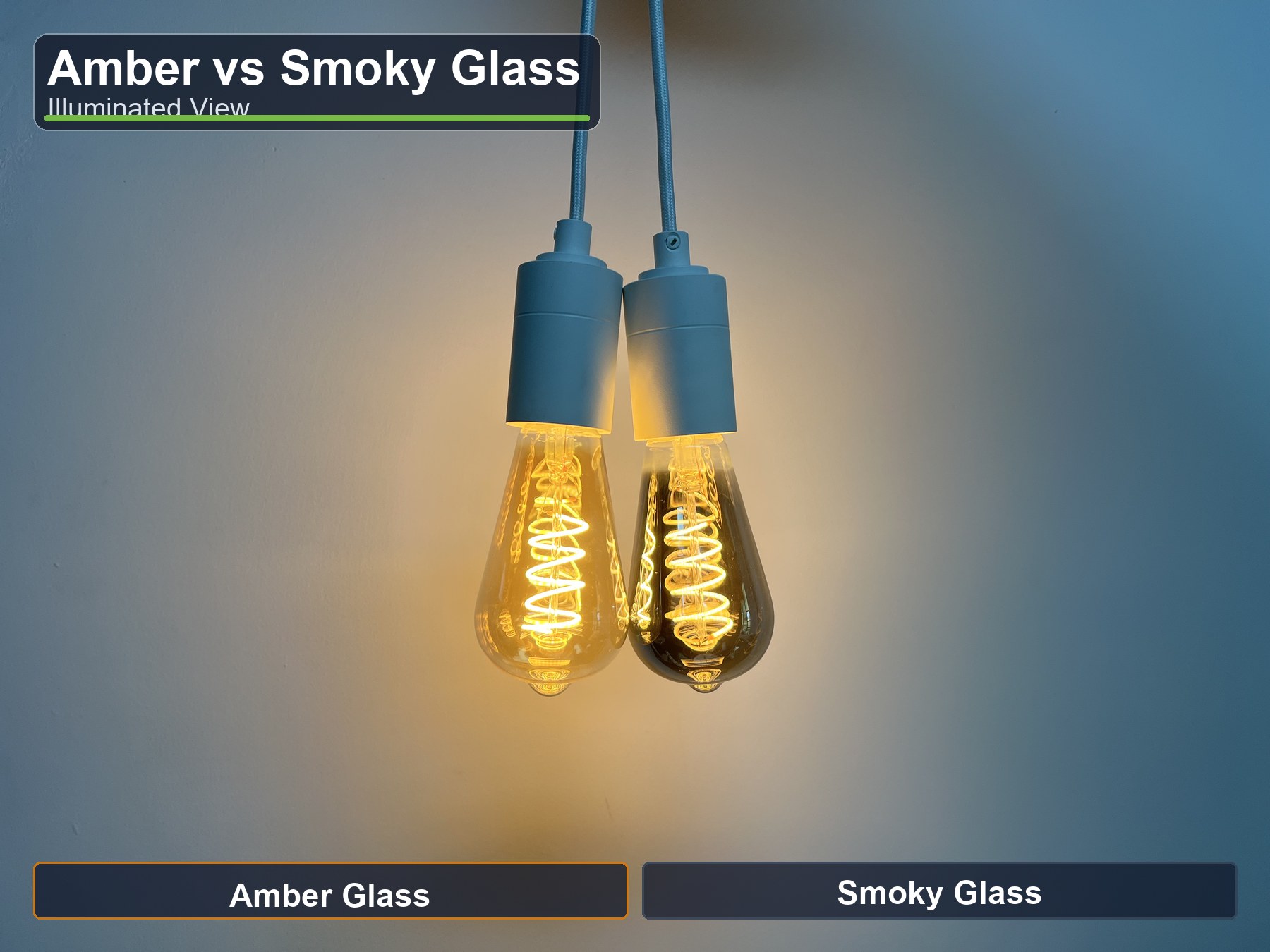 Smoky glass LED bulbs showing color-depth control difference