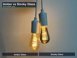 Amber and smoky glass LED filament bulbs compared when illuminated