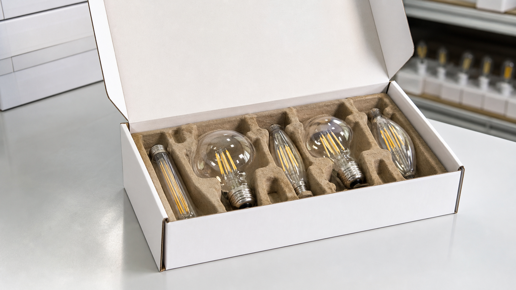 Protective inner packaging for decorative LED filament bulbs