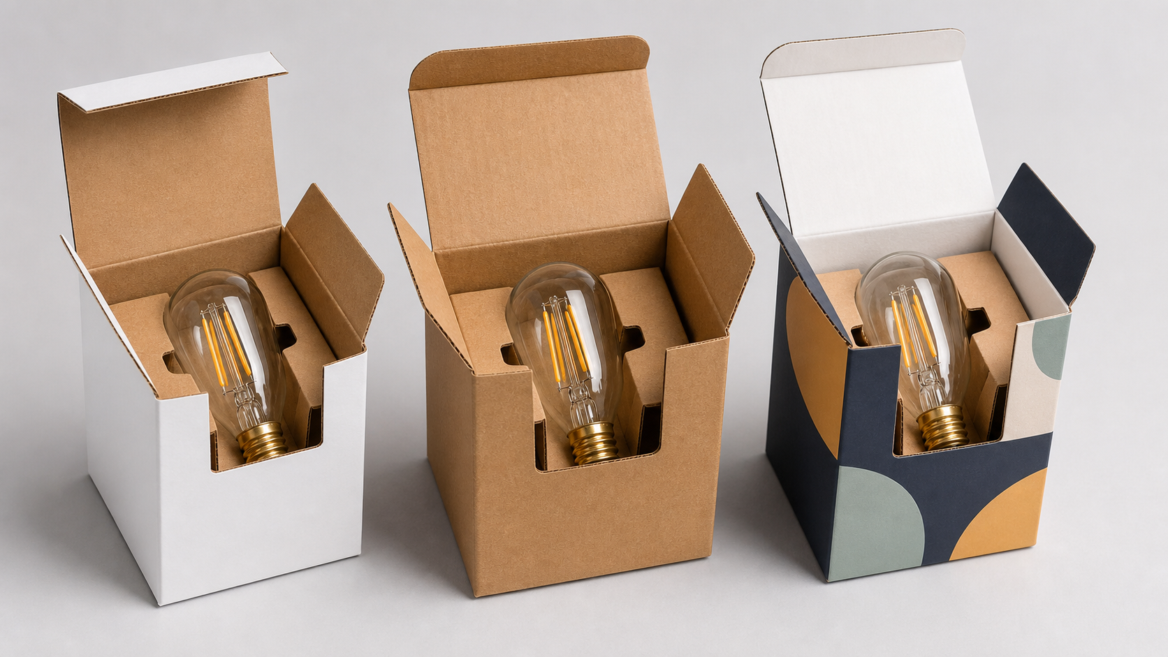 White box kraft box and retail packaging options for LED bulbs
