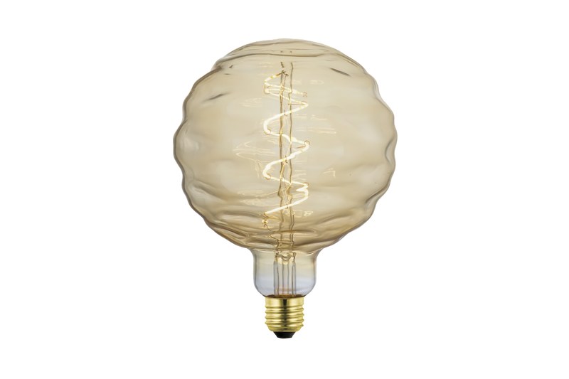 Real custom shape LED filament bulb sample made with decorative glass forming