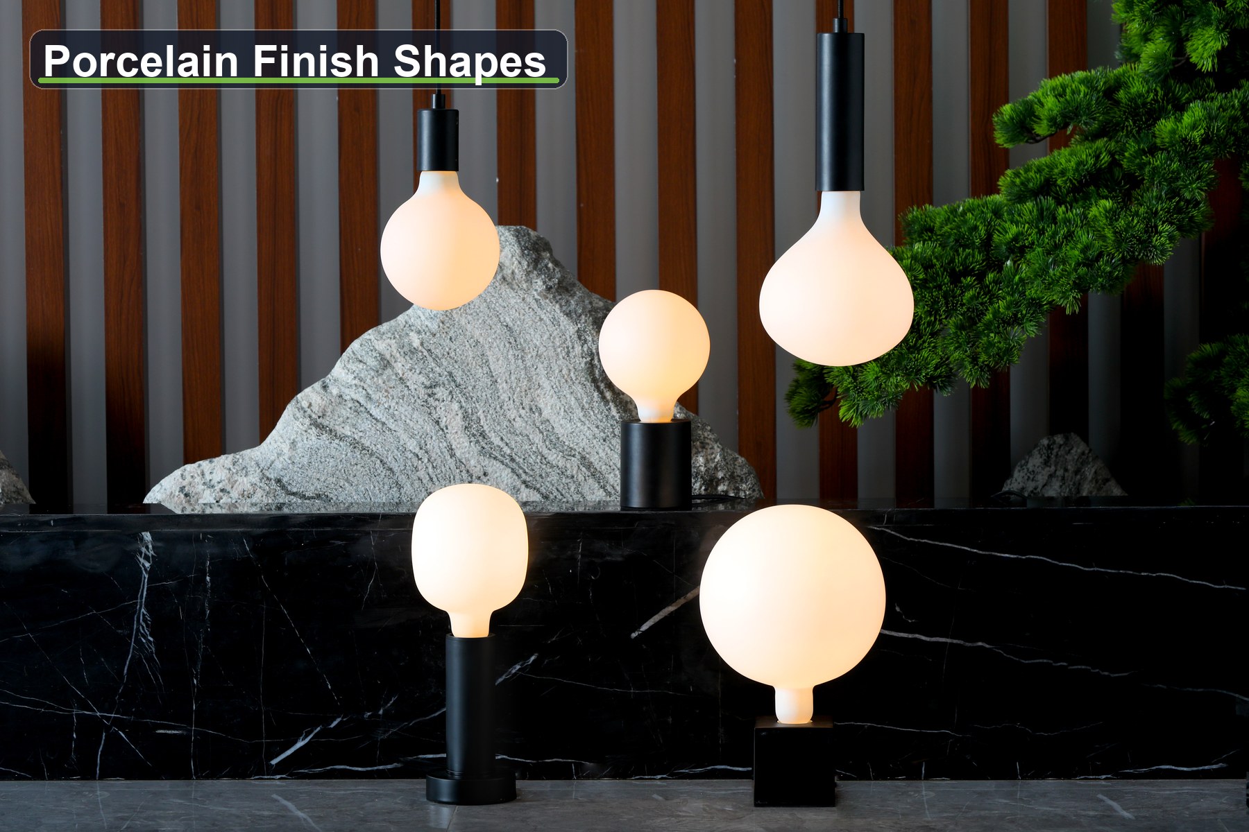 Porcelain LED bulb collection from standard shapes to oversized globes
