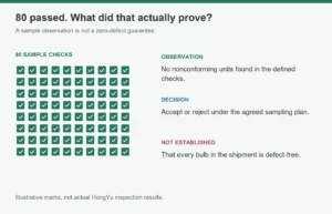 Eighty sample checks passed, but sample observation, lot acceptance and a zero-defect guarantee are different claims