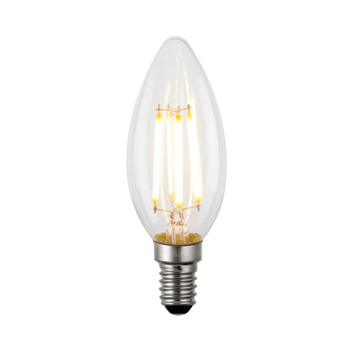 Real HongYu clear C35 E14 filament bulb illustrating why electrical performance must be specified for the exact product rather than inferred from its appearance