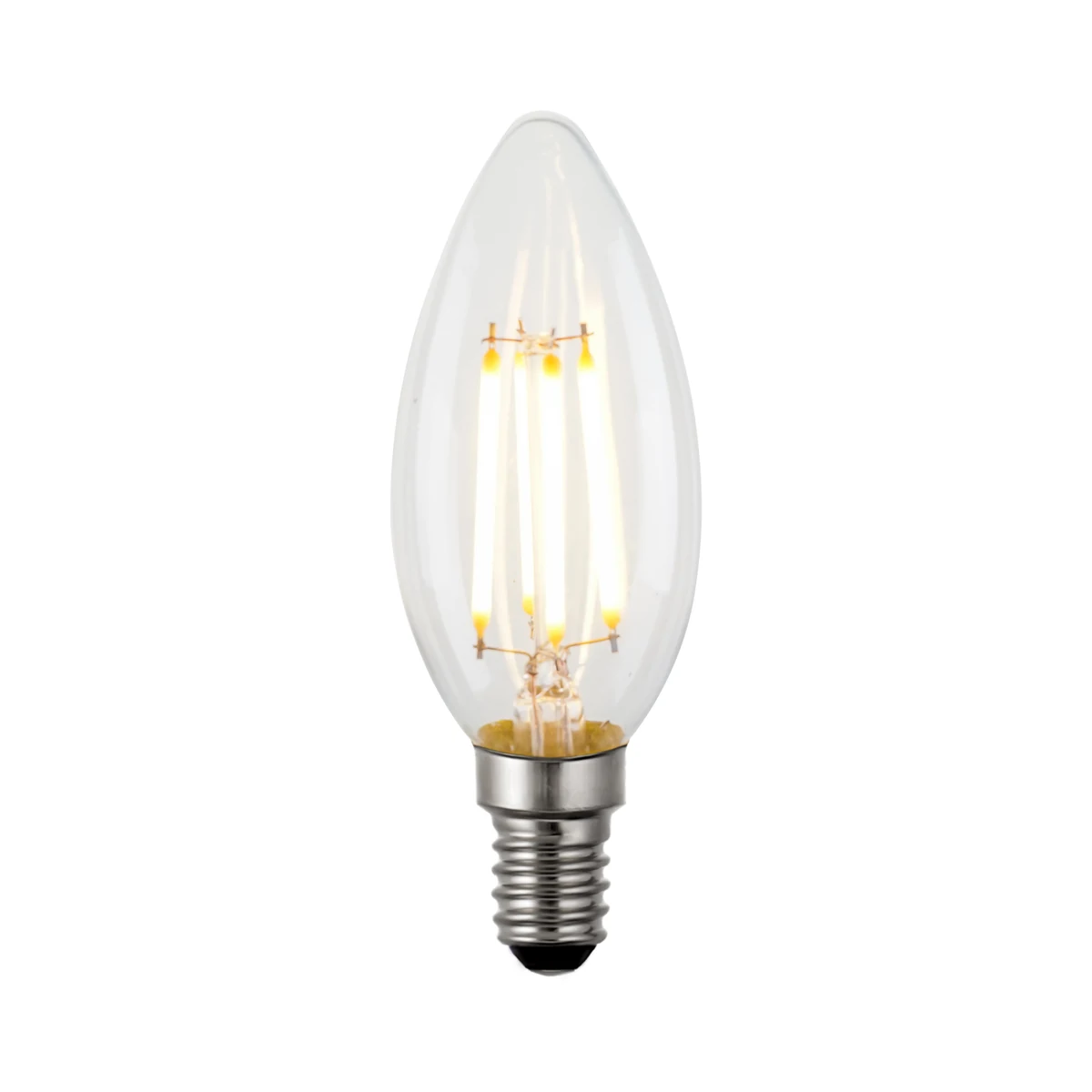 Real HongYu clear C35 E14 filament bulb illustrating why an external product photograph cannot identify the complete internal configuration