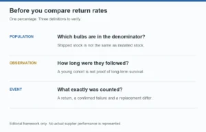 LED bulb return-rate comparisons require a defined population, observation period and event definition